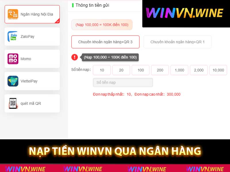 NẠP TIỀN WINVN QUA NGÂN HÀNG